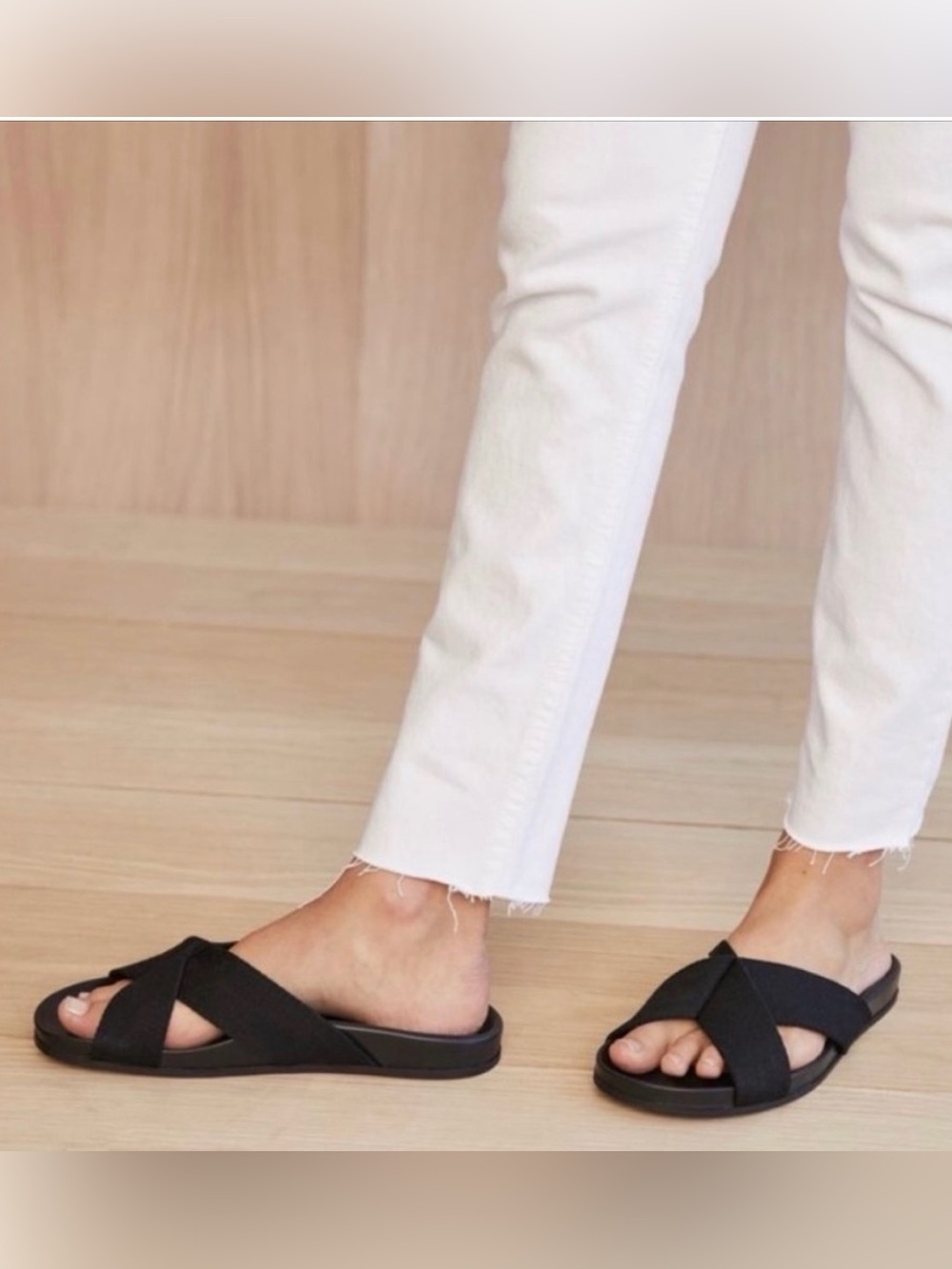 Jenni Kayne Black Cross Strap Slide Sandals Sz 39/9 Summer Comfort Minimalist